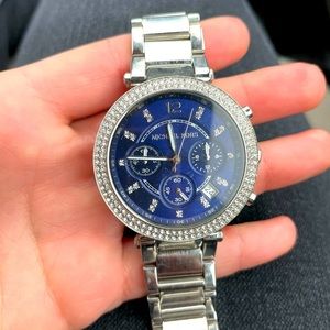 Blue and silver diamond michael kors watch, works and excellent condition